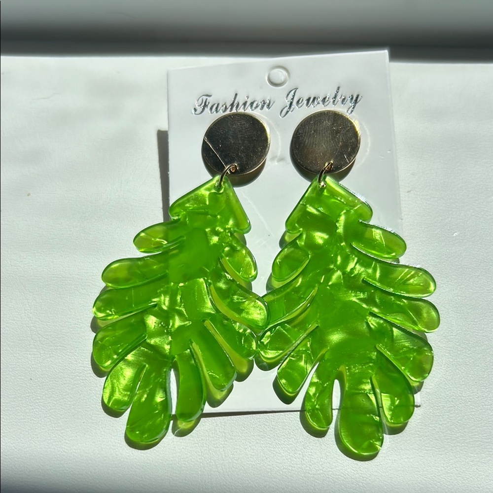 Green Leaf Drop Earrings